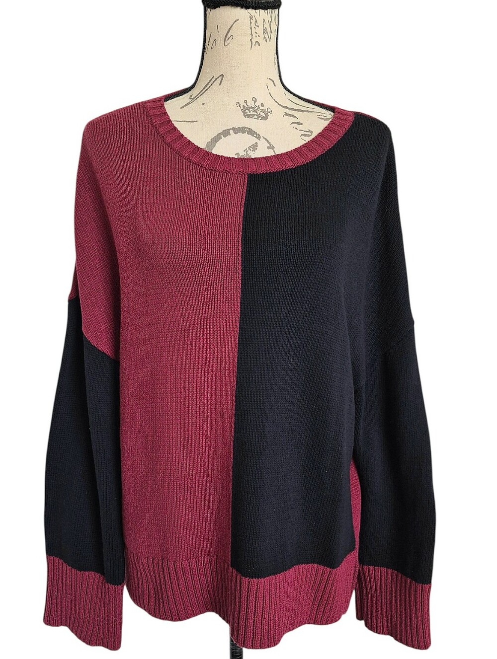 Habitat Clothes to Live In Yin Yang Colorblock Cotton Sweater L Red Black